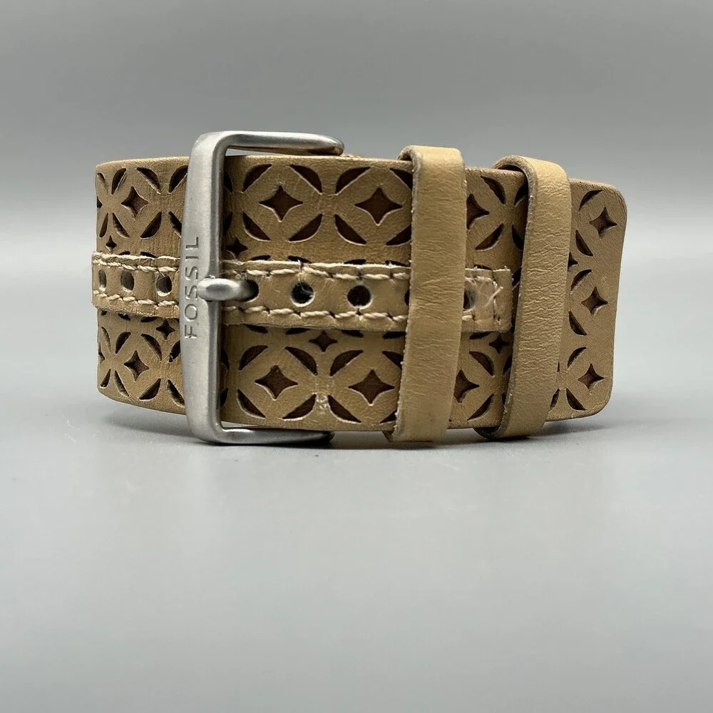 Fossil Womens Watch 38mm Rose Gold Tone Leather Chronograph Date New Battery